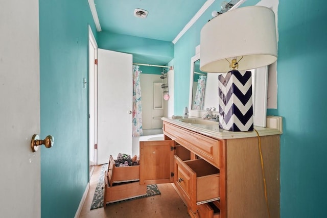 10 Shadburn Ferry Rd, Buford, GA 30518 - bathroom with vanity and shower / bath combo with shower curtain