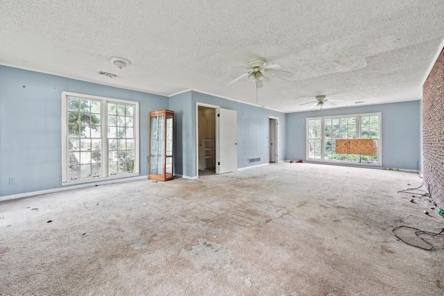 10 Shadburn Ferry Rd, Buford, GA 30518 - unfurnished living room with carpet floors, a textured ceiling, and ceiling fan