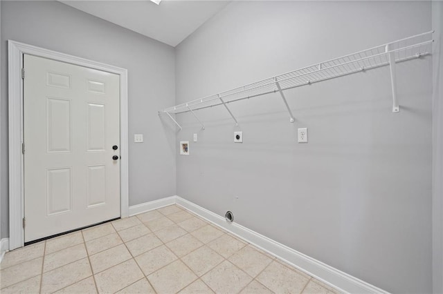 washroom featuring light tile patterned flooring, hookup for an electric dryer, and washer hookup