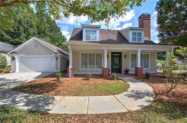 view of front facade with covered porch and a garage