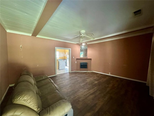 3517 Plunkett Rd, Stonecrest, GA 30038 - unfurnished living room featuring baseboards, wood finished floors, ceiling fan, and a fireplace
