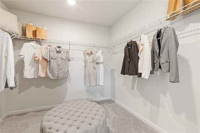 walk in closet with carpet