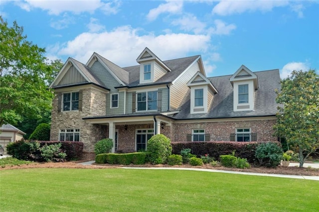 1771 Silvergrass Ln, Grayson, GA 30017 - craftsman inspired home featuring a front yard, brick siding, stone siding, and a shingled roof