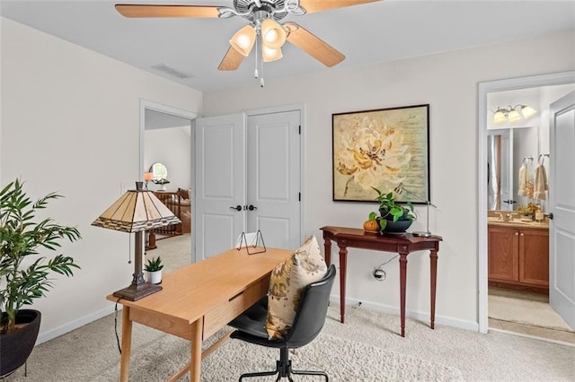 1771 Silvergrass Ln, Grayson, GA 30017 - office area featuring a ceiling fan and light carpet