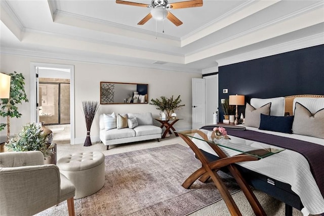 1771 Silvergrass Ln, Grayson, GA 30017 - carpeted living room with a tray ceiling, crown molding, and ceiling fan