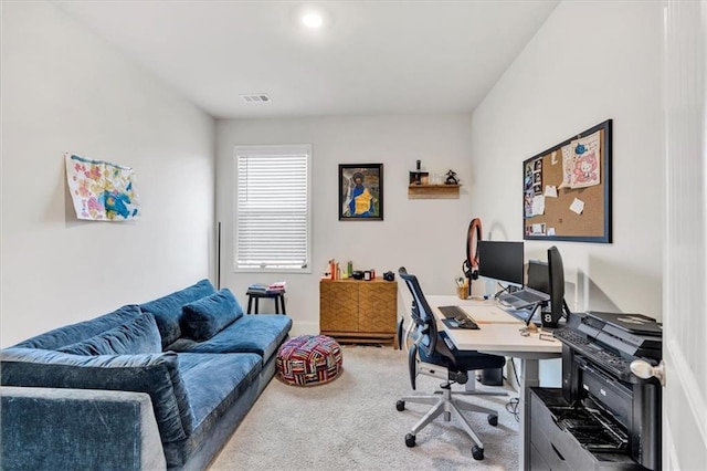 office area featuring carpet and visible vents