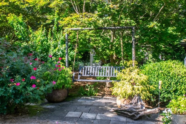 view of property's community with a patio area