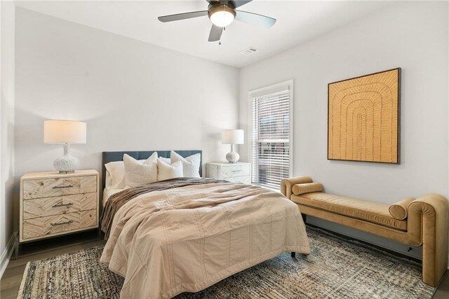235 Briscoe Way Unit 7, Alpharetta, GA 30009 - bedroom featuring visible vents, a ceiling fan, and wood finished floors