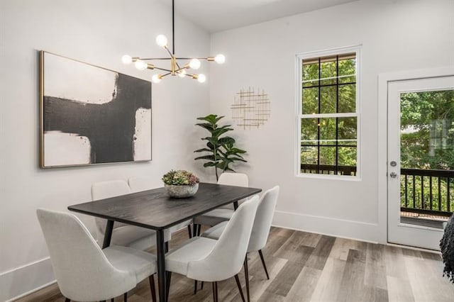 dining room featuring a notable chandelier and hardwood / wood-style floors