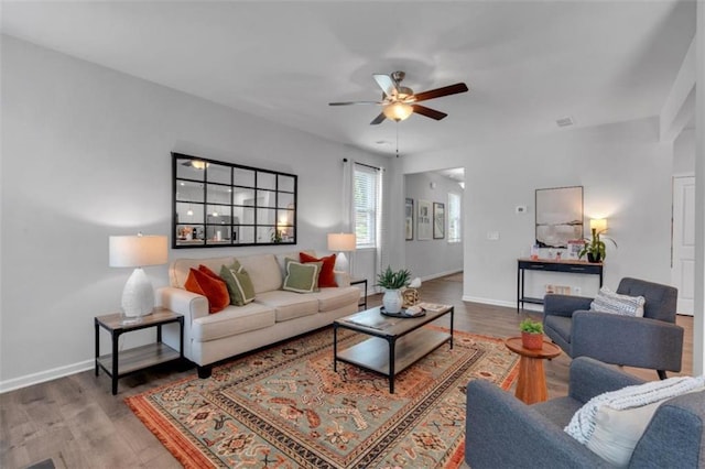 1311 Park Center Cir, Austell, GA 30168 - living room with ceiling fan and wood finished floors