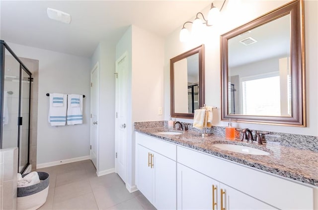 6828 New Fern Ln, Flowery Branch, GA 30542 - full bath featuring double vanity, tile patterned floors, and tiled shower