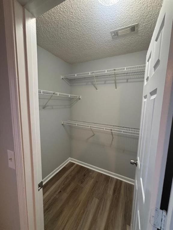 spacious closet featuring dark hardwood / wood-style flooring