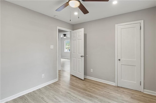 2309 Carver Dr NW, Atlanta, GA 30314 - unfurnished bedroom featuring light wood-style floors, baseboards, ceiling fan, and recessed lighting