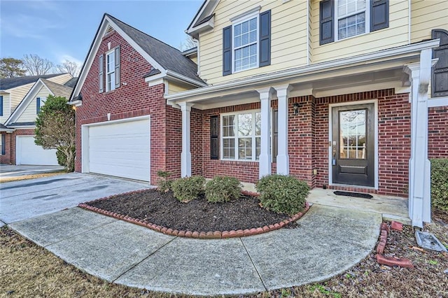 exterior space with a garage