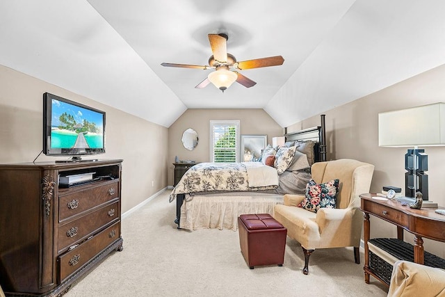7731 Sleepy Lagoon Way, Flowery Branch, GA 30542 - bedroom featuring light carpet, lofted ceiling, and a ceiling fan