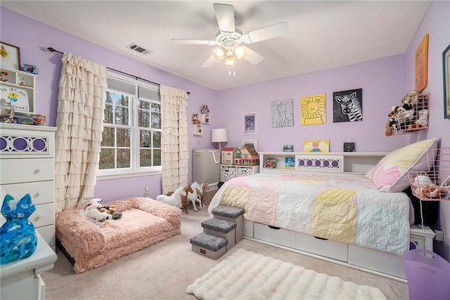 bedroom featuring carpet flooring and ceiling fan