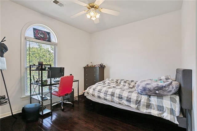 5410 Cottage Farm Rd, Alpharetta, GA 30022 - bedroom featuring multiple windows, hardwood / wood-style floors, an office area, and ceiling fan
