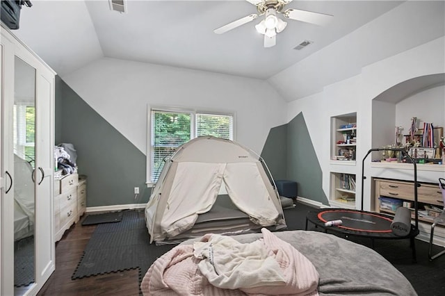 5410 Cottage Farm Rd, Alpharetta, GA 30022 - bedroom with lofted ceiling, wood finished floors, and ceiling fan