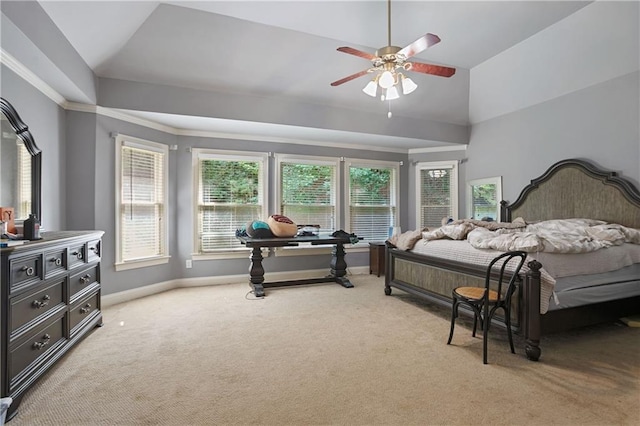 5410 Cottage Farm Rd, Alpharetta, GA 30022 - bedroom featuring light carpet, vaulted ceiling, ceiling fan, and ornamental molding