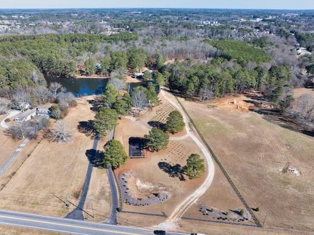 drone / aerial view with a water view and a rural view