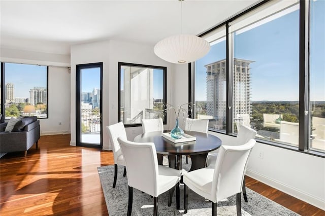 2828 Peachtree Rd NW Unit 1502, Atlanta, GA 30305 - dining space featuring a view of city, plenty of natural light, and wood finished floors