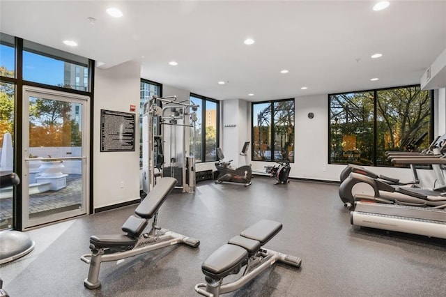 2828 Peachtree Rd NW Unit 1502, Atlanta, GA 30305 - gym with recessed lighting, plenty of natural light, and a wall of windows