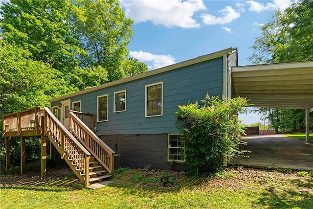 131 Lively St, Norcross, GA 30071 - rear view of house featuring stairs, a wooden deck, and a lawn