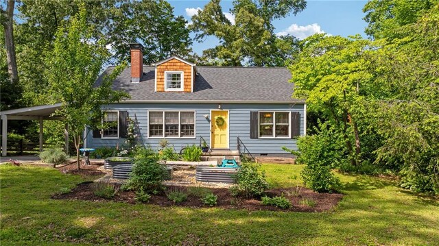 131 Lively St, Norcross, GA 30071 - cape cod home with a front yard, a chimney, a carport, and crawl space