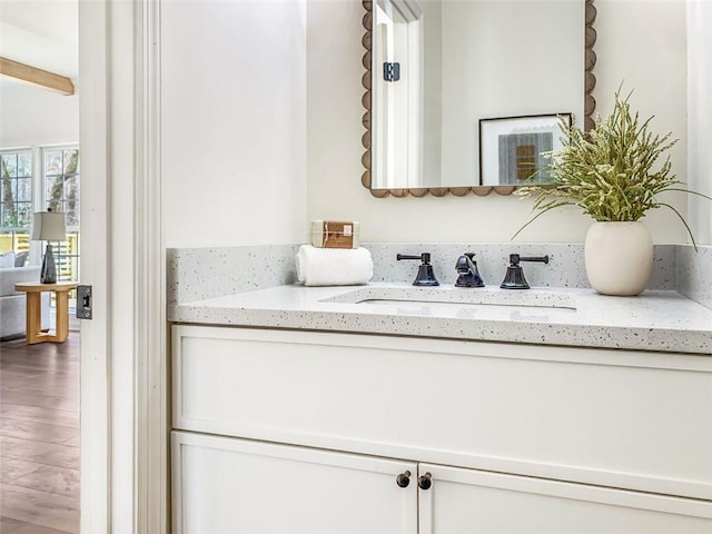 bathroom with wood finished floors and vanity