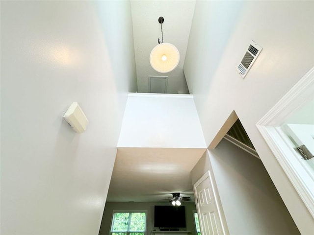 320 Kentshire, Lawrenceville, GA 30044 - staircase featuring ceiling fan and a high ceiling