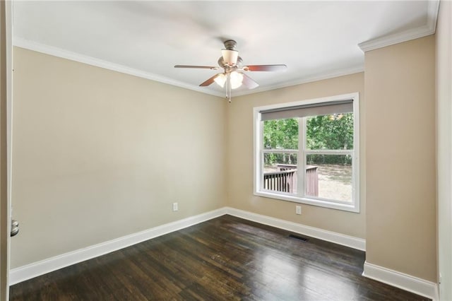 full bath with toilet, ornamental molding, shower / bath combination with curtain, tile patterned flooring, and vanity