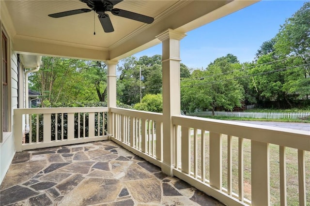 balcony with a ceiling fan
