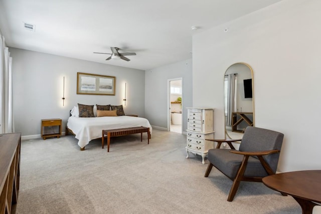 243 Retreat Ln, Canton, GA 30114 - bedroom featuring light colored carpet, baseboards, ensuite bathroom, and a ceiling fan