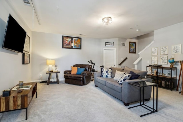 243 Retreat Ln, Canton, GA 30114 - living area with light carpet, stairs, and baseboards