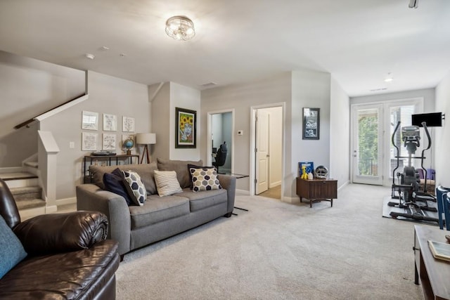 243 Retreat Ln, Canton, GA 30114 - carpeted living area with stairway and baseboards
