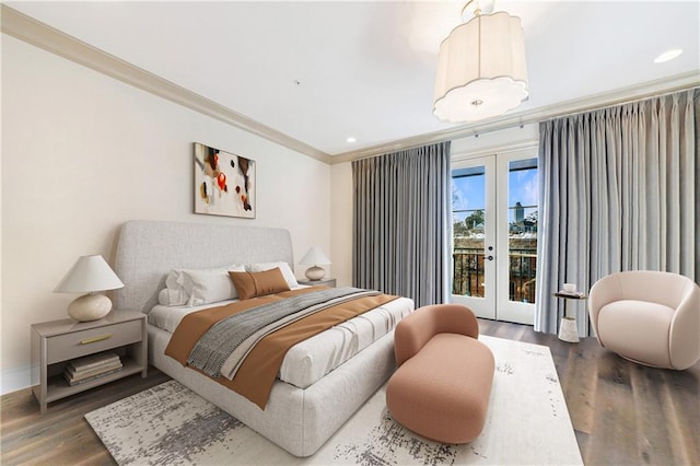661 Auburn Ave NE Unit 10, Atlanta, GA 30312 - bedroom featuring french doors, wood finished floors, access to outside, recessed lighting, and ornamental molding