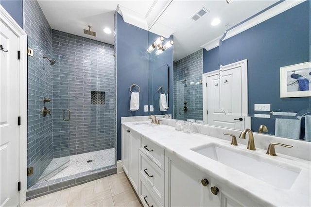 661 Auburn Ave NE Unit 10, Atlanta, GA 30312 - full bath with a stall shower, double vanity, recessed lighting, and ornamental molding
