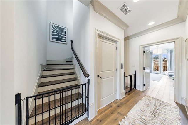 661 Auburn Ave NE Unit 10, Atlanta, GA 30312 - stairway featuring wood finished floors, french doors, and recessed lighting