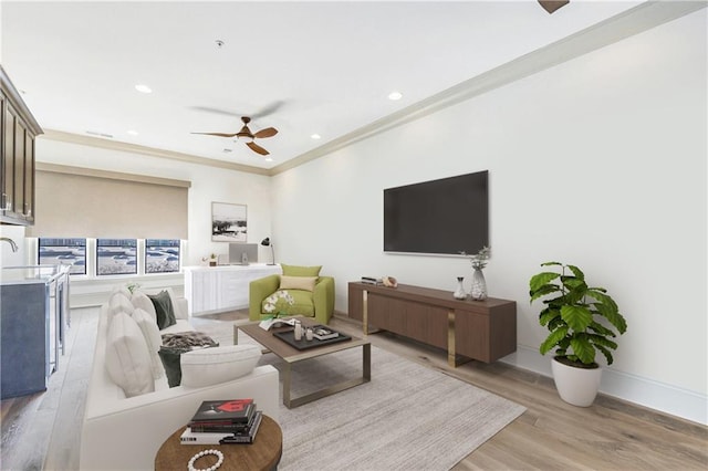 661 Auburn Ave NE Unit 10, Atlanta, GA 30312 - living area with ceiling fan, light wood-style floors, recessed lighting, and crown molding