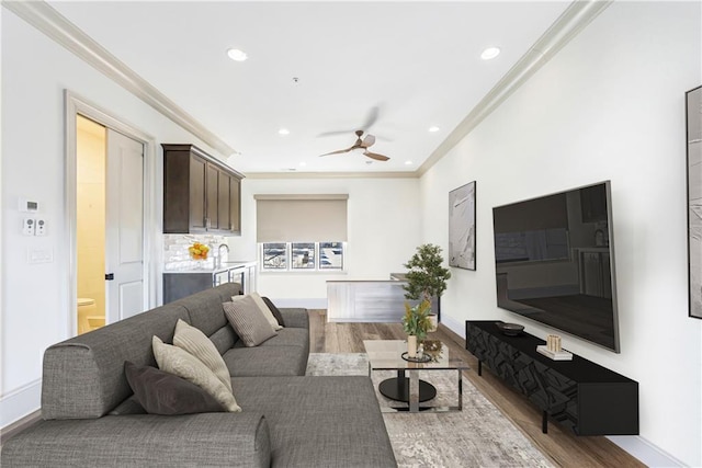 661 Auburn Ave NE Unit 10, Atlanta, GA 30312 - living area with wood finished floors, ceiling fan, ornamental molding, and recessed lighting
