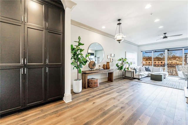 661 Auburn Ave NE Unit 10, Atlanta, GA 30312 - interior space featuring ornamental molding, light wood-type flooring, recessed lighting, and a ceiling fan