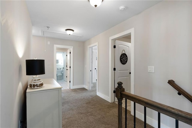 4 Doe Ct SE, Cartersville, GA 30120 - hall with attic access, an upstairs landing, carpet flooring, and baseboards