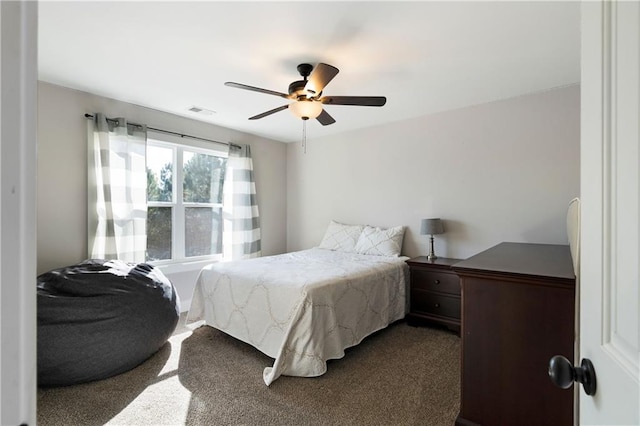 bedroom with carpet floors and ceiling fan