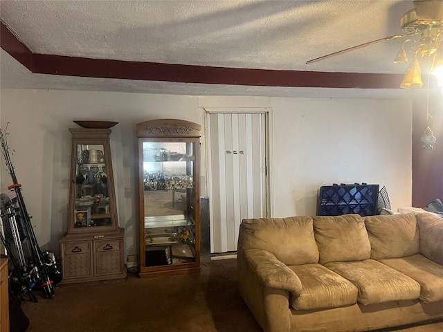 10199 Starr St SW, Covington, GA 30014 - living room with a ceiling fan and a textured ceiling