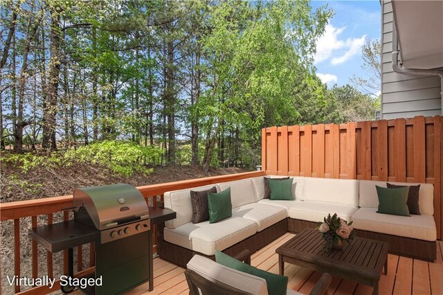 5748 Pine Oak Dr NW, Norcross, GA 30092 - deck with grilling area and an outdoor hangout area