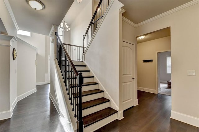 4191 Secret Shoals Way, Buford, GA 30518 - stairs featuring wood finished floors, baseboards, and ornamental molding