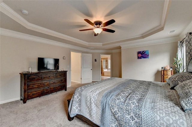 4191 Secret Shoals Way, Buford, GA 30518 - bedroom with a raised ceiling, ornamental molding, carpet, and a ceiling fan