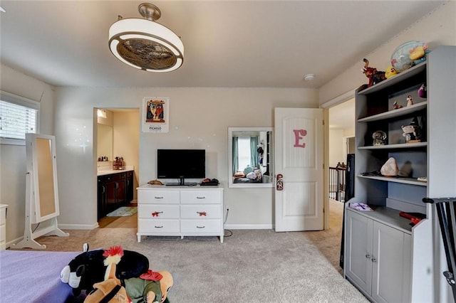 4191 Secret Shoals Way, Buford, GA 30518 - bedroom featuring light carpet, baseboards, and connected bathroom