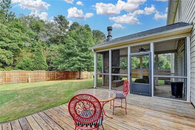 4191 Secret Shoals Way, Buford, GA 30518 - deck featuring a sunroom and outdoor dining area