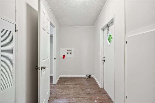 6670 George Ct, Cumming, GA 30041 - hallway with a textured ceiling, dark wood finished floors, a heating unit, and baseboards